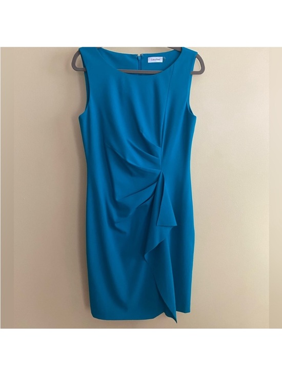 Calvin Klein Dresses & Skirts - NWOT Calvin Klein Teal Sleeveless Dress w/Ruched Waist and Zipper Back